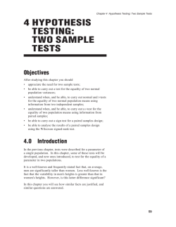 4 HYPOTHESIS TESTING: TWO SAMPLE TESTS