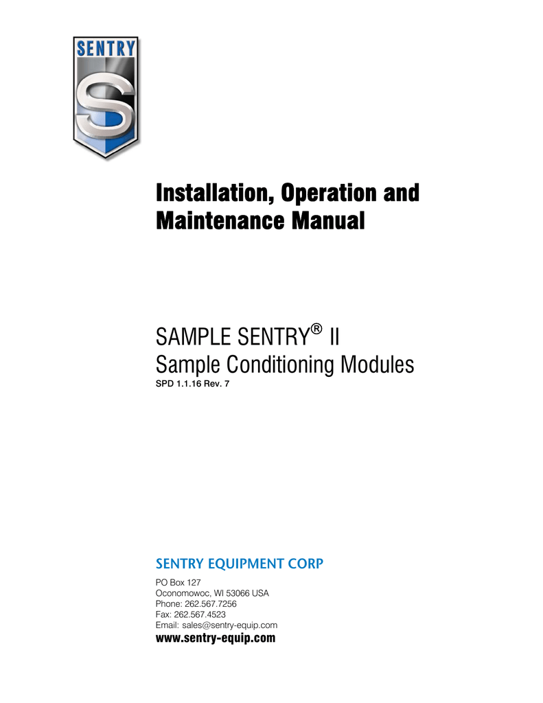 Installation, Operation And Maintenance Manual SAMPLE SENTRY