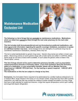 Maintenance Medication Exclusion List - Kaiser Permanente