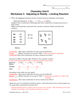 Chemistry Unit 8 Worksheet 3: Adjusting to Reality - Limiting Reactant