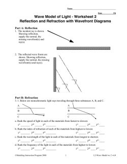 Wave Model of Light - Worksheet 2 Reflection and Refraction with