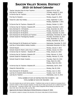 the 2015-16 School Calendar - Saucon Valley School District
