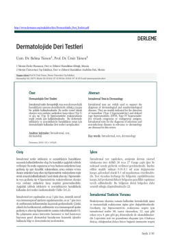 Dermatolojide Deri Testleri Uzm. Dr. Belma Türsen, Prof