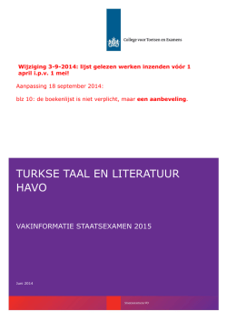 Vakinformatie Turkse taal en literatuur havo 2015