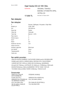 Opel Vectra CD 2.0 16V Otm. 17.000 TL İlan detayları