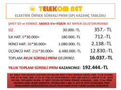 telekom net elektrik örnek sürekli prim (sp) kazanç tablosu