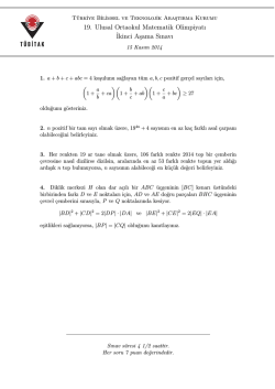 2014 yılı 19. Ulusal İlköğretim Matematik İkinci Aşama Soruları