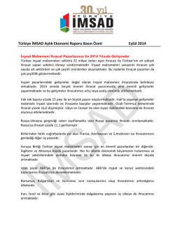 Türkiye İMSAD Aylık Ekonomi Raporu Basın Özeti Eylül 2014