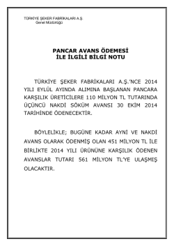 Pancar Avans Ödemesi - Türkiye Şeker Fabrikaları A.Ş.