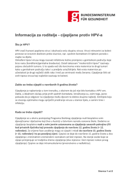 Informacija za roditelje - cijepljene protiv HPV-a