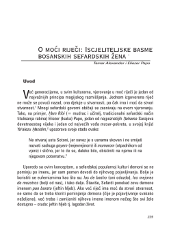 O moći riječi: Iscjeliteljske basme bosanskih sefardskih žena *