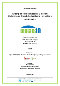Kriteriji za ocjenu investicija u bioplin: Smjernice za