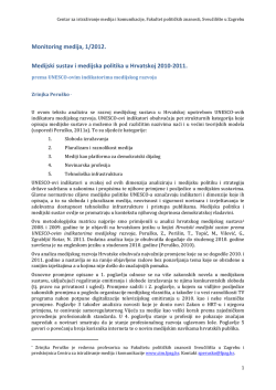 Monitoring medija, 1/2012. Medijski sustav i medijska politika u