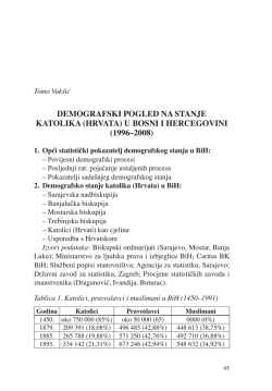 demografski pogled na stanje katolika (hrvata) u bosni i hercegovini
