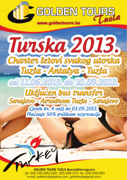 Charter letovi svakog utorka Tuzla - Antalya - Tuzla