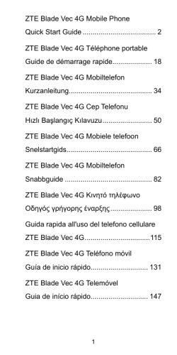 ZTE Blade Vec 4G Mobile Phone Quick Start Guide