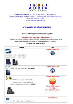 Cjenik prodajnog asortimana za 2012. godinu - solarne