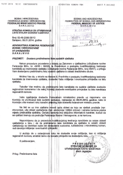Dostava preliminarne liste sudskih vještaka, 10.01.2014.