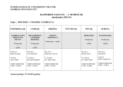 Raspored nastave za I semestar - Internacionalni Univerzitet Travnik