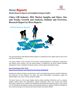 China LIB Industry 2016 Market Trends, Growth and Research Report: Hexa Reports