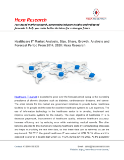 Healthcare IT Market Analysis, Size, Share, Growth, Analysis and Forecast From 2014, 2020: Hexa Research