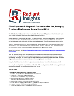 New Forecast Report - Global Ophthalmic Diagnostic Devices Market Size 2016: Radiant Insights