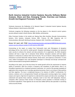North America Industrial Control Systems Security Software Market Trends, Size, Analysis and Forecast To 2020
