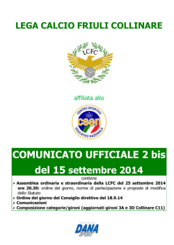 Comunicato Ufficiale nr. 02 bis del 15/09/2014