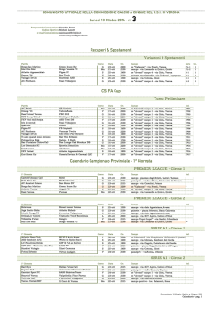 CSI FA Cup Calendario Campionato Provinciale - 1ª