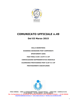 COMUNICATO UFFICIALE n.49 Del 03 Marzo 2015