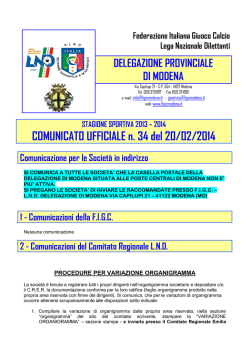 COMUNICATO UFFICIALE n. 34 del 20/02/2014