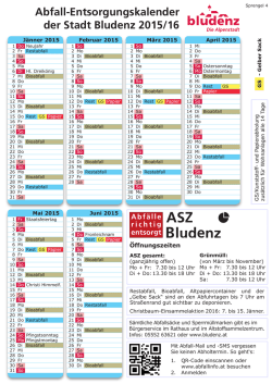 Abfall-Entsorgungskalender der Stadt Bludenz 2015/16