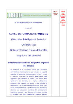CORSO DI FORMAZIONE WISC-IV (Wechsler Intelligence Scale for