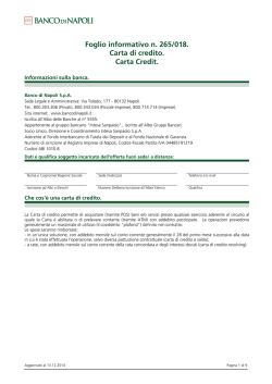 Foglio informativo n. 265/018. Carta di credito