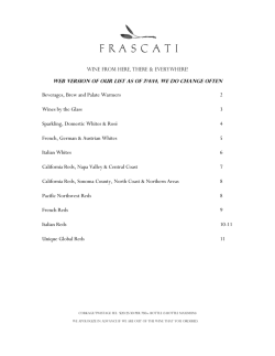 Frascati Restaurant Wine List