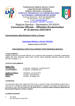 Stagione Sportiva – Sportsaison 2013/2014 Comunicato