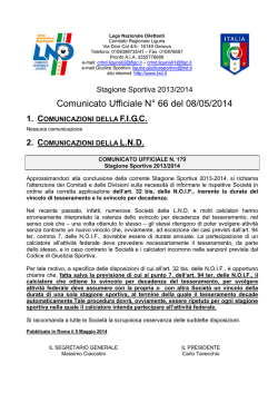Comunicato Ufficiale N° 66 del 08/05/2014