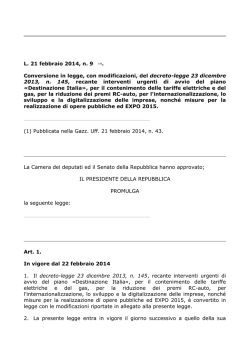 L. 21 febbraio 2014, n. 9 (1). Conversione in legge, con