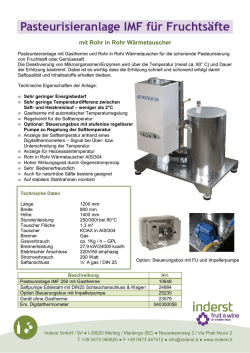 Pasteurisieranlage IMF für Fruchtsäfte