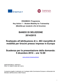 BANDO DI SELEZIONE 2014/2015 finalizzato all