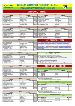 Pubblicazione Calendario Ufficiale di 1° Divisione Open