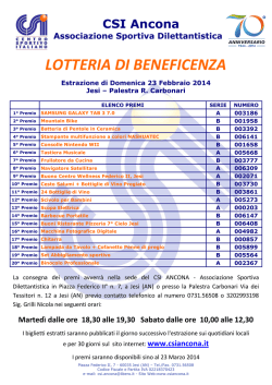 Lotteria di Beneficenza 2014 Csi Ancona Elenco Biglietti Estratti