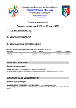 Comunicato Ufficiale n. 132 del 20 Marzo 2015