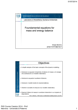 Foundamental equations for mass and energy balance Objectives