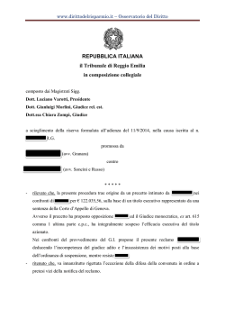 Tribunale di Reggio Emilia,Ord. Coll. 12 settembre 2014