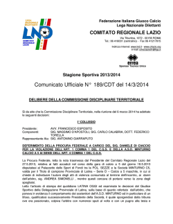 Comunicato Ufficiale N° 189/CDT del 14/3/2014