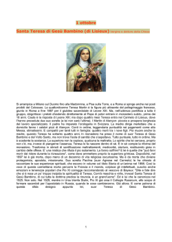 1 ottobre Santa Teresa di Gesù Bambino (di Lisieux) Vergine e