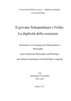 Il giovane Schopenhauer e Fichte. La duplicità della coscienza