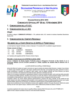 Comunicato Ufficiale n. 38 del 13 Novembre 2014