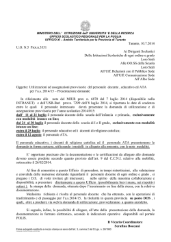 Taranto, 10.7.2014 U.O. N.5 Prot.n.3351 Ai Dirigenti Scolastici Delle